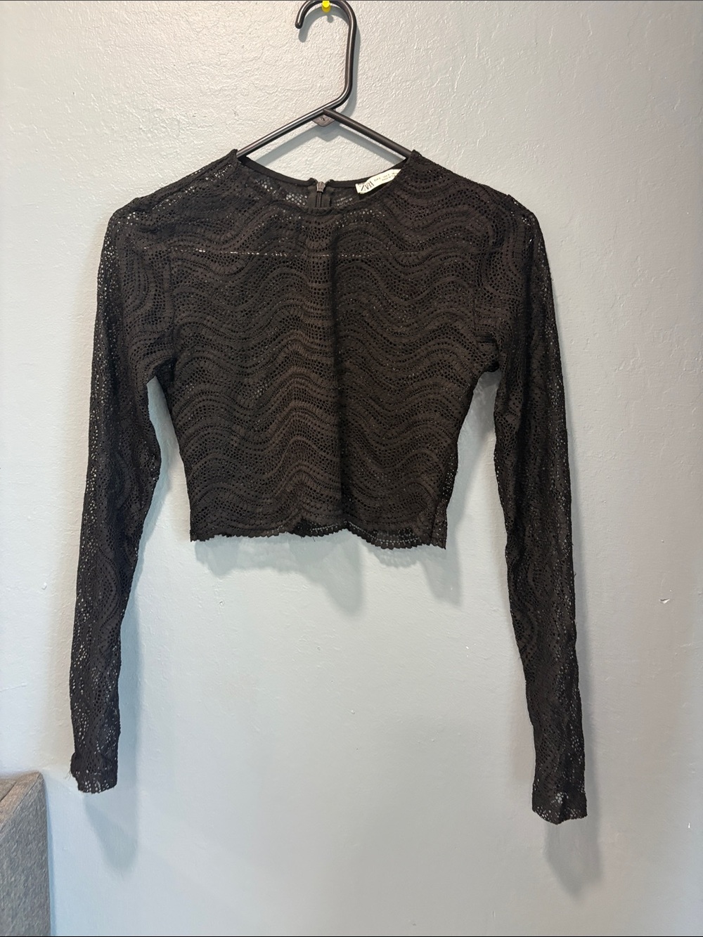 Zara Black Lace Long-Sleeve Cropped Top